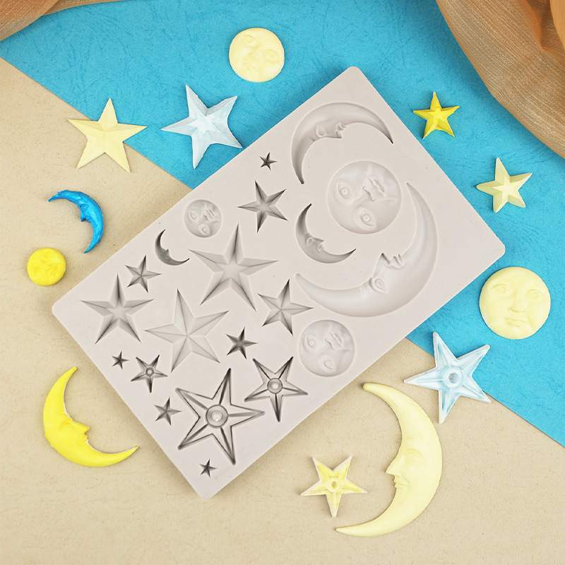 Star Moon Chocolate Model Face Face Face Molde de silicona Pastel de fondant Decoración de resina de goteo Horneado