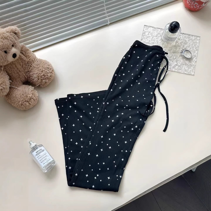 Skims Kardashian Drawstring Pleated Star-Printed Flared Pants for Women, Slimming and Stylish, Make Legs Look Longer