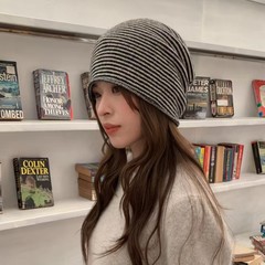 春秋季透气网红堆堆帽细条纹产后月子帽百搭显脸小护耳包头冷帽子