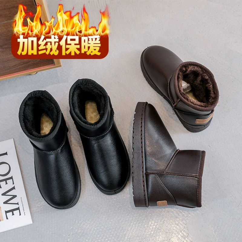Утепленные женские зимние ботинки из водонепроницаемой кожи, короткие, теплые, нескользящие, на флисовой подкладке, хлопковые сапоги для северо-востока.