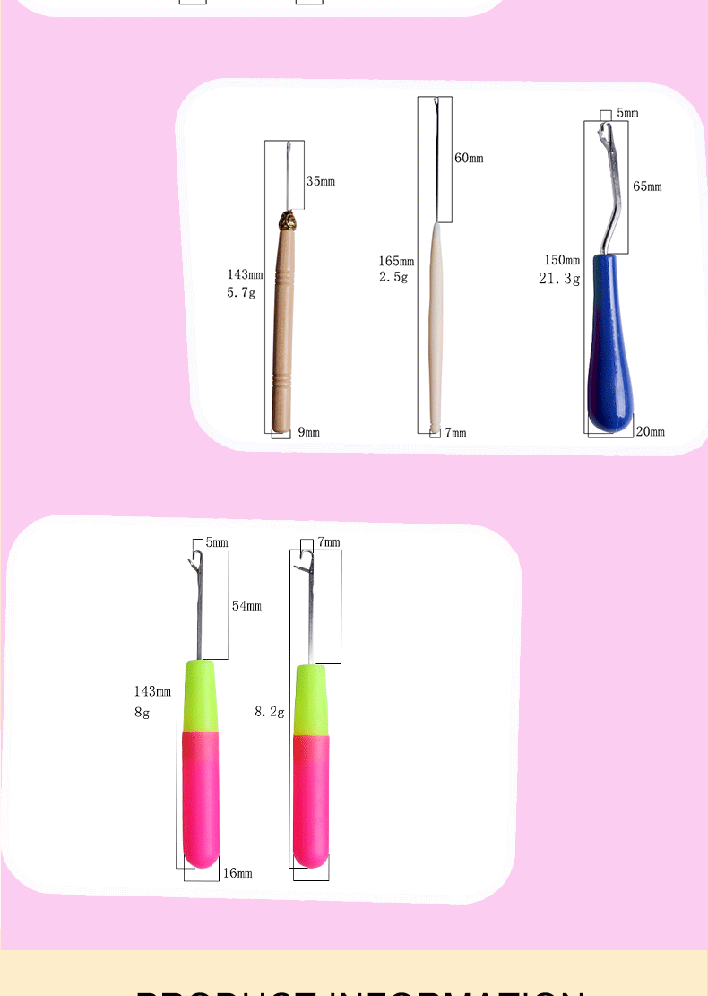 脏辫带舌钩针塑料柄木柄假发配件封口钩发舌头勾毛线接发工厂直销详情10