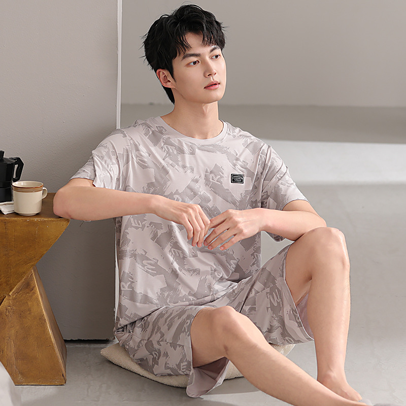 Pijamas de hombre modales, pantalones cortos de mangas cortas de verano, ropa delgada para el hogar juvenil, 2025 nuevo conjunto