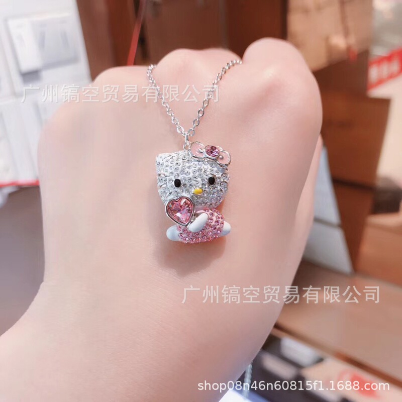 Shijia 1:1 ピンクガールハート猫ネックレス女性用スワロフスキーかわいい子供っぽい KT 猫鎖骨チェーン女性メーカー|undefined