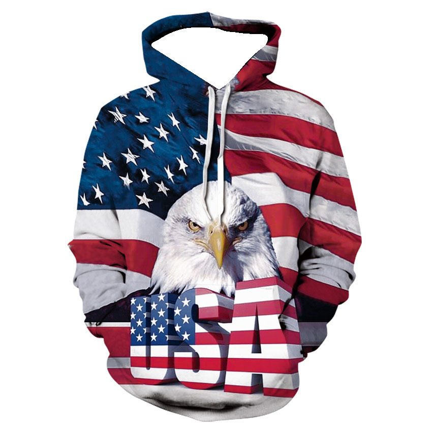 American Flag Eagle Hoodie For Men Crew Neck Plus Size Sweatshirt_voghion.com