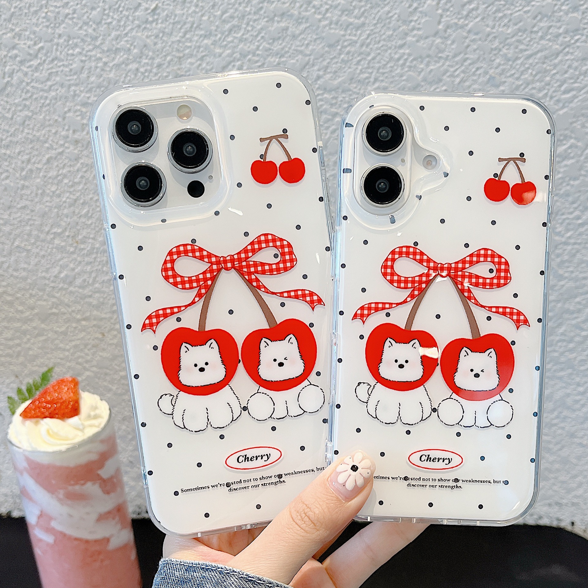 Korean Dot Cherry West Highland Adecuado para Apple 16ProMax Funda para teléfono móvil 15Pro Simple 14/13 Nuevo 15PM