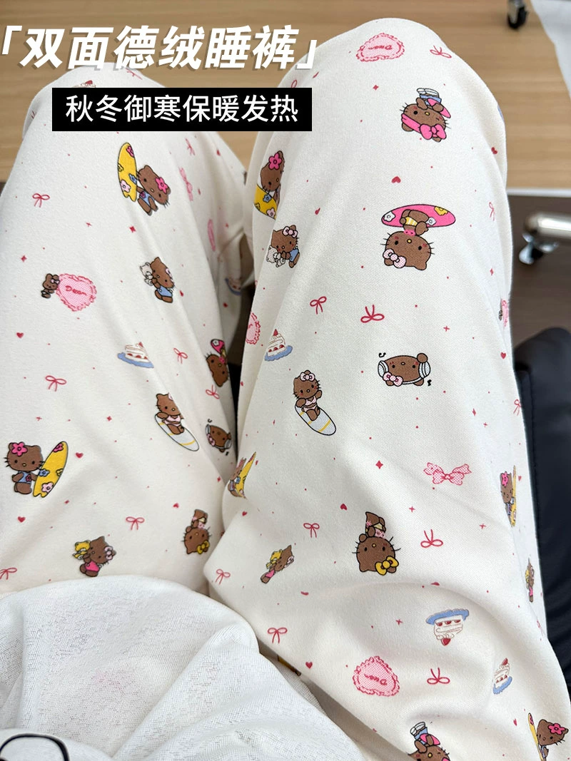Velvet keep warm soft cartoon trousers