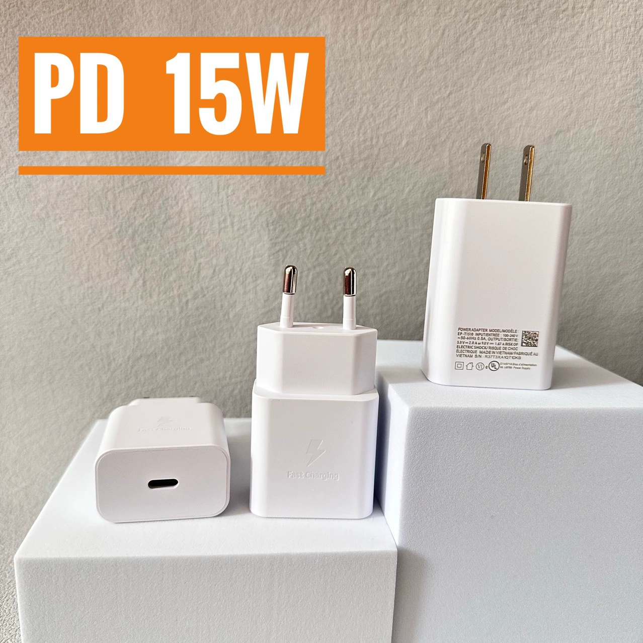 Быстрая зарядка (совместимо с Samsung) 15W PD, USB-C, разъем США/Европа, кабель