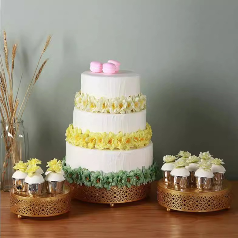 Boda europea apoyos de mesa bandeja de pastel redonda hierro forjado estante de pastel de pies altos bandeja de frutas bandeja de refrigerio