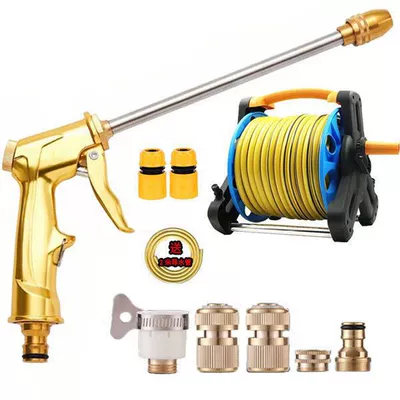 Household Cleaning Tool, Garden | High pressure car wash water gun - 10m-explosion-proof-and-antifreeze-water-pipes-gold-long-metal-pressure-water-gun-connector-water-pipe-rack