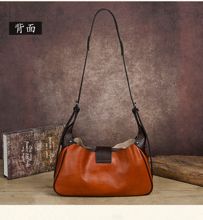 Túi đeo chéo nữ da bò thật vintage, kiểu dáng ôm sát nách — Vàng cổ điển, Màu xanh cổ điển, Nâu cổ điển, Xám đen cổ điển chi tiết 21