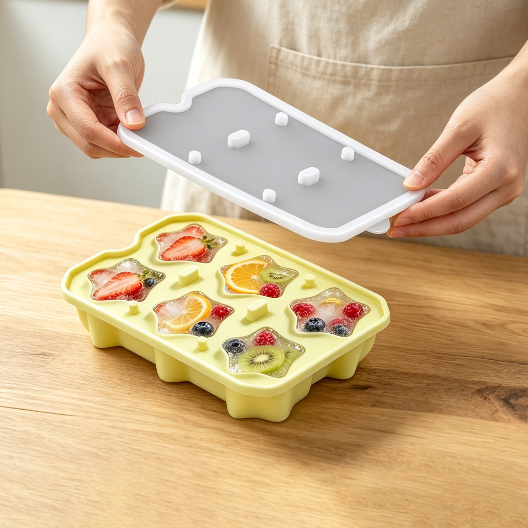 Gıda Sınıfı Silikon Buz Kalıbı Yıldız Buz Küpü Buz Yapma Kutusu Yaratıcı Mini Buz Küpü Mucize Aracı Kapak Dahil Buz Kalıbı