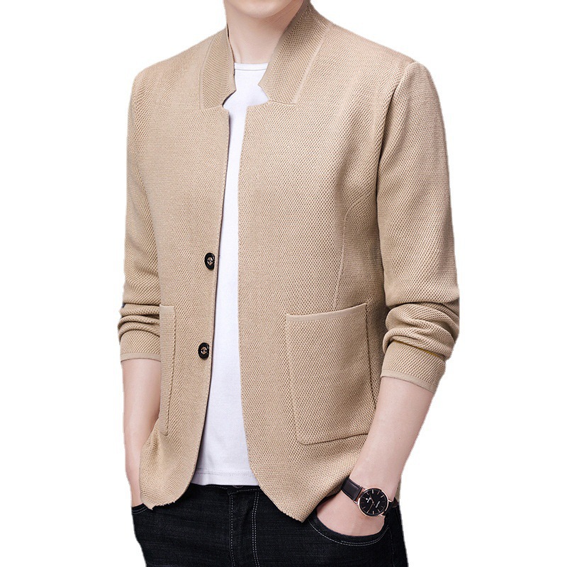 (2개) 미시마 역 봄 남성 니트 스웨터 가디건 정장 칼라 무지 캐주얼 비즈니스 남성용 긴팔 스트레이트 스웨터