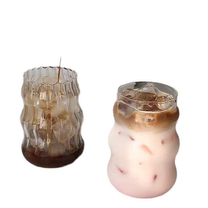Gordas ondas nubes café tazas de vidrio de alto boro ins niñas domésticas de alto valor facial beber tazas de té de leche de agua fría