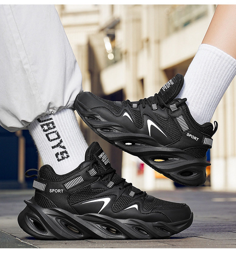 Giày thể thao nam cỡ lớn đế dày tăng chiều cao, thân lưới thoáng khí, kiểu dad shoes chạy bộ — 2607 màu đen, 2607 đen trắng xám, 2607, màu đen, trắng và đỏ chi tiết 24