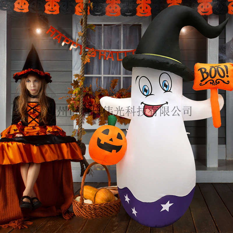 5ft发光举牌精灵小鬼充气气模 户外万圣节庭院布置充气道具模型