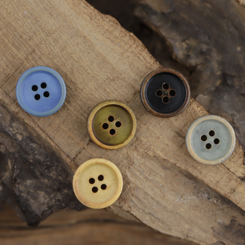 Sky blue casual khaki cotton and linen shirt real ox bone button black chic style shirt distressed Button Sky blue casual khaki cotton and linen shirt real ox bone button black chic style shirt distressed Button