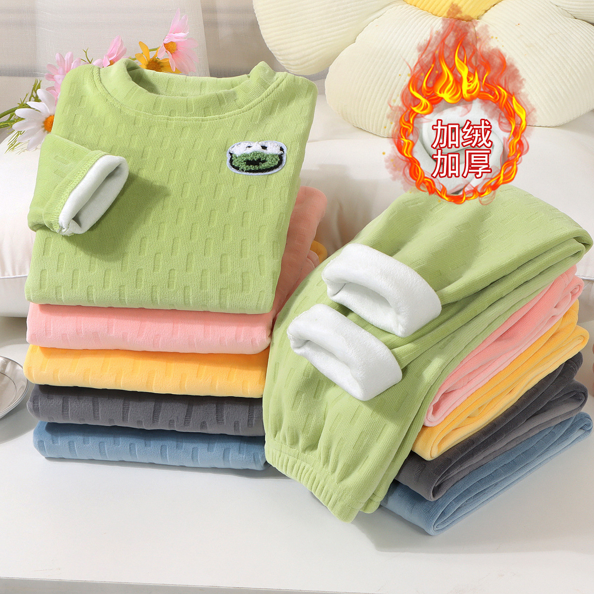 Set de ropa interior para niños 2025 otoño y invierno más tercife engrosado set de calentamiento para bebés cómodos ropa para el hogar chaqueta de otoño pantalones de otoño