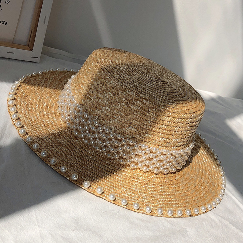 Women's Elegant Simple Style Solid Color Pearl Big Eaves Sun Hat display picture 12