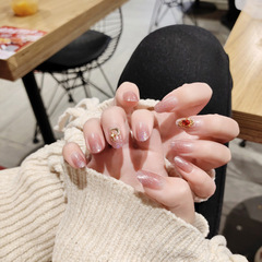X093假指甲貼片成品美甲貼新娘帶鑽美甲粉粉佳人可拆卸穿戴美甲中