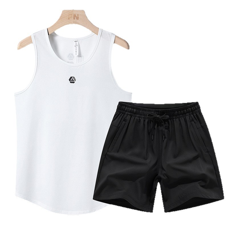 Trajes deportivos transfronterizos para hombres, chaleco de baloncesto frío de hielo de verano, juveniles sueltos y transpirables, dos piezas.
