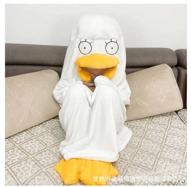 Nuevo 2023 otoño y el invierno Silver Soul Elizabeth divertido de dibujos animados franela femenina pato blanco caliente casa saco dormir