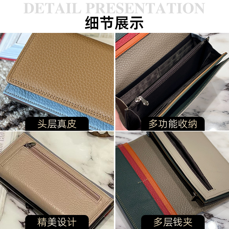 Long Genuine Leather Women's Wallet Niche Design 2025 New Arrival Luxury Multi-Functional Folding Purse Wholesale - Thumbnail 3