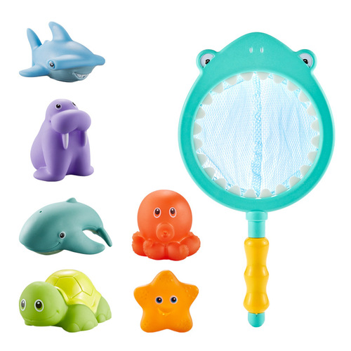 Cross-border baby bath toys turtle water spray net fishing shark children animal squeeze fun floating water play toy