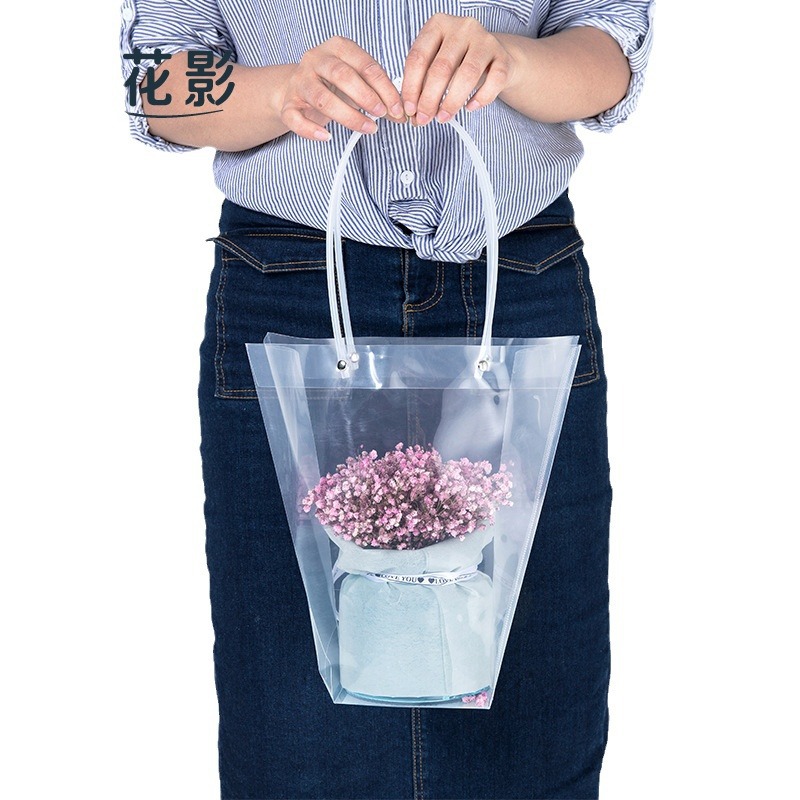 Bolsa de regalo cuadrada de plástico OPP impermeable para el Día de San Valentín chino, bolso de mano transparente con forma de trapezio para flores, bolsa de regalo para ramo de flores
