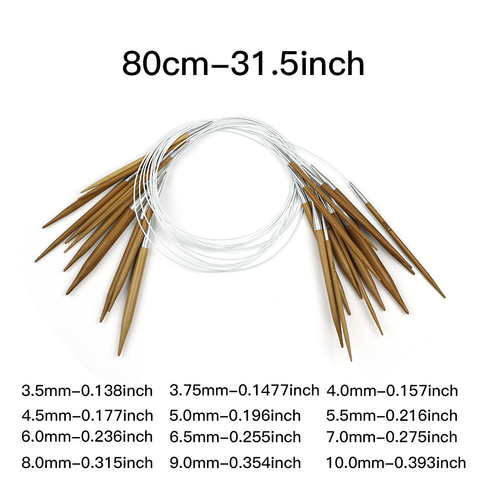 Agujas de trenzado transfronterizas NiceMet pulido a mano agujas de anillo unidas agujas de anillo de bambú carbonizadas 80CM embalaje independiente