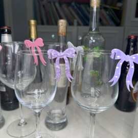 个性化姓名标签婚礼鸡尾酒吊饰蝴蝶结饮料红酒啤酒玻璃杯标签