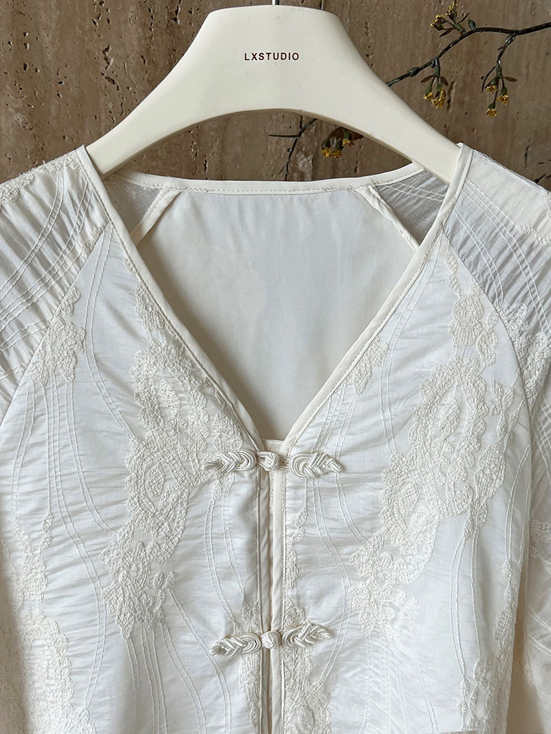 Tencel Sun Proof Two Piece Suit Crocheted Chinese Knot Button Embroidery Shirt Top Shorts Suit 9 Tencel Sun Proof Two Piece Suit Crocheted Chinese Knot Button Embroidery Shirt Top Shorts Suit