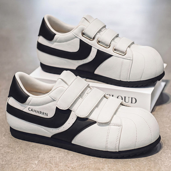 Giày sneaker nam mũi tròn khóa dán kiểu Đức huấn luyện, đế bằng gót thấp 1–3 cm, phối màu trơn — A2862 màu trắng, A2862 màu vàng, A2862 màu đen