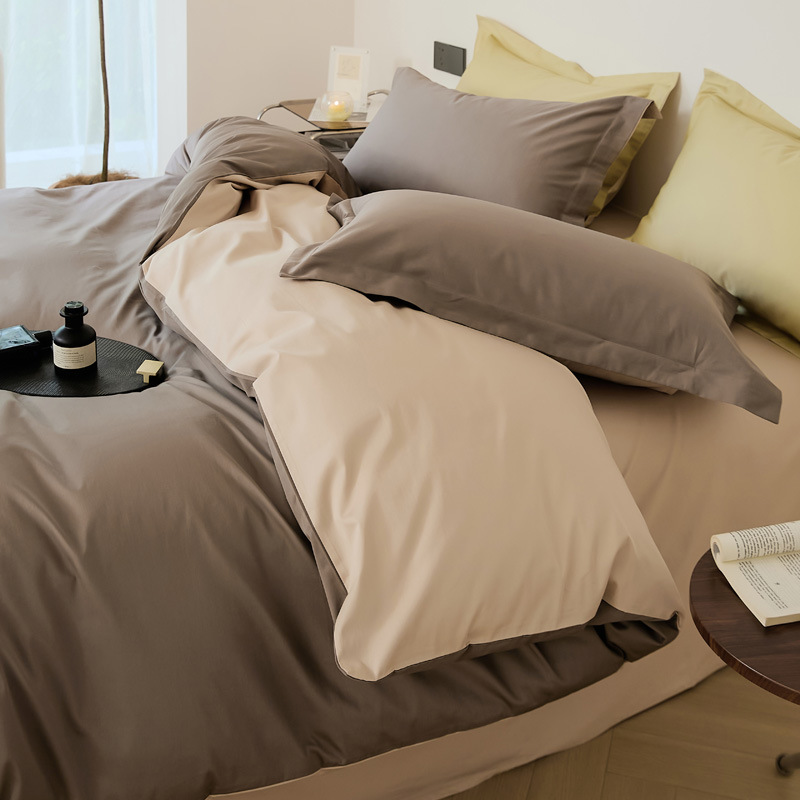 100S algodón de lujo ligero conjunto de cuatro piezas de algodón largo doble color puro estilo nórdico cuatro piezas de algodón puro colchón de cama gaza