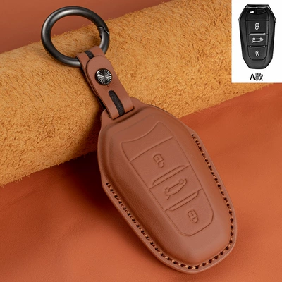 Car key bag top layer cowhide leather key - amber-brown