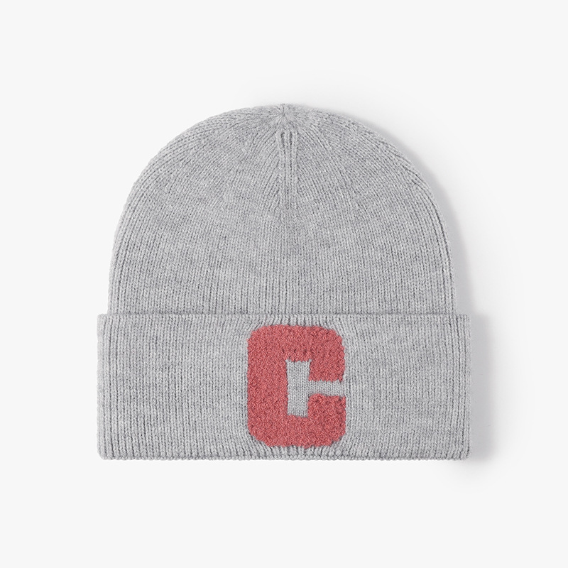 Autumn and Winter Women's Alphabet Towel Embroidered Warm Brimless Wool Hat Fashionable Outdoor Thickened Ear Protector Knitted Hat_voghion.com