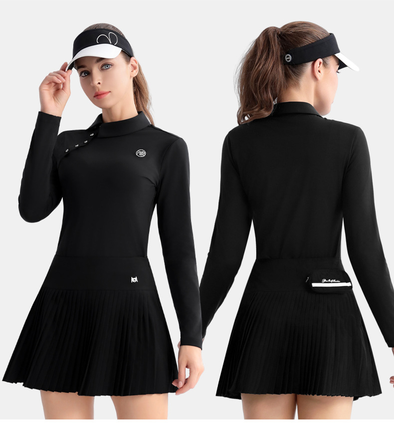 Bộ váy golf nữ PGM tay dài xếp ly thắt eo — QZ103 [Chân dài/túi thắt lưng miễn phí/thắt lưng co giãn] váy xếp ly màu đen, QZ103 [Chân dài/túi thắt lưng miễn phí/thắt lưng co giãn] váy xếp ly màu xanh nhạt, YF701 [Ve áo chéo thời trang/đính kim cương sáng/đàn hồi mềm mại] tay dài màu đen, QZ103 [Chân dài/túi thắt lưng miễn phí/thắt lưng co giãn] váy xếp ly màu trắng chi tiết 7