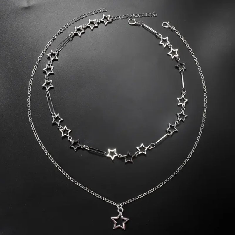 2-piece set of pentagram pendant necklaces, European and American fashion trendy elegant influencer street style matching collarbone chain accessories