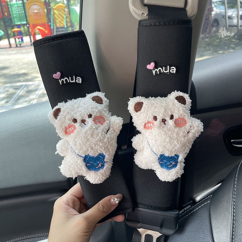 Cartoon Cute Bear Car Seat Belt Shoulder Cover Internet Celebrity Goddess Style Car Interior Decoration Car Seat Belt Cover for Women