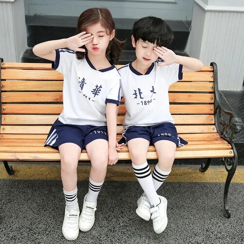 Children's short-sleeved suits summer boys and girls brothers and sisters Tsinghua University Peking University siblings kindergarten class uniforms graduation uniforms children's clothing