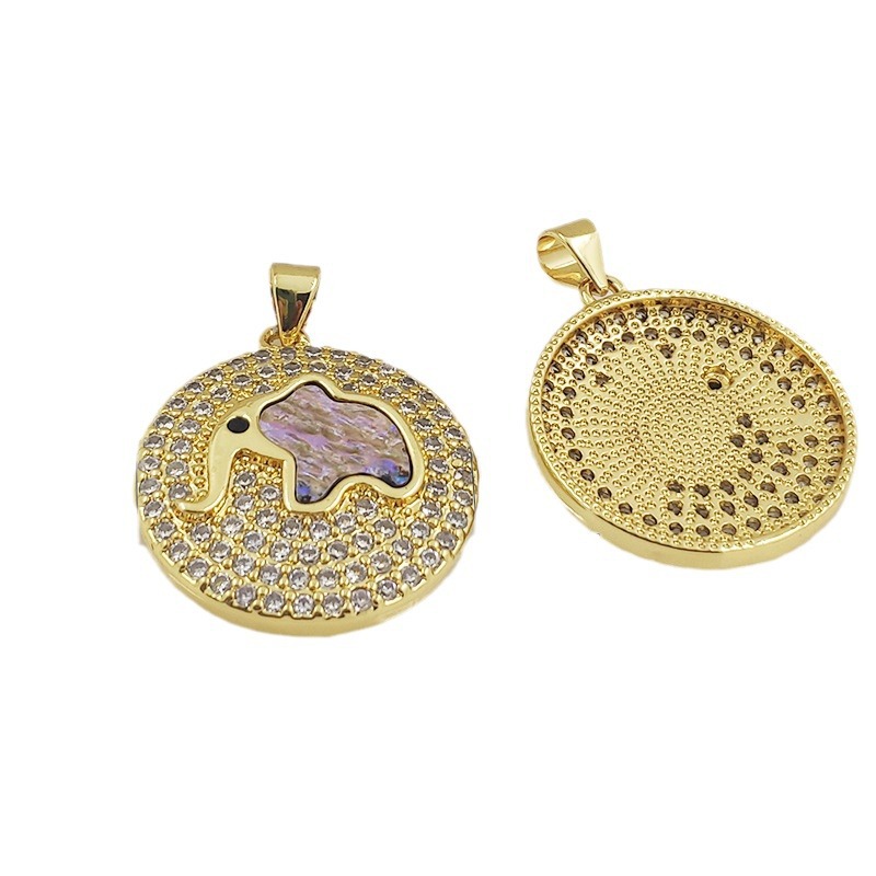 Europeo y americano virgen ZIRCON colgante abalone Shell elefante colgante con incrustaciones de arroz cuentas fritillary colgante nuevo collar redondo colgante