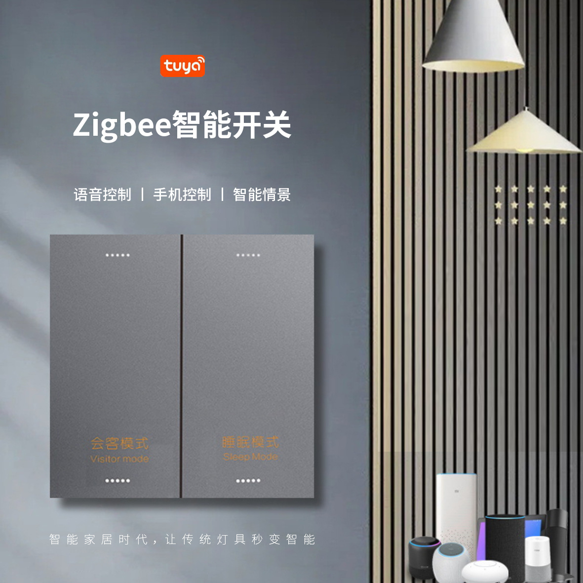 涂鸦智能家装智能开关零火轻触1/2/3/4/6路情景大板开关免费刻字