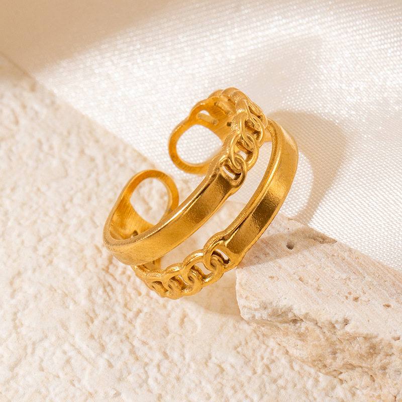 10g Weight Electroplated Gold Plating Process Golden Plated Plating Material Stone-Free Inlay Material Open Rings, Rings Classification 1 Piece Quantity Holiday, Daily Occasion 201 Stainless Steel Material Leaf, Heart Shape Pattern Women's Gender Lady Style Plating Craft Wholesale Jewelry Lady Leaf Heart Shape Floral Titanium Steel Plating Open Rings 13