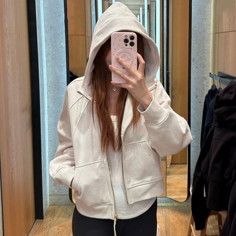 Yoga Wear Sports Gold Zipper Sweatshirt Women's Autumn and Winter Short Hoodie Casual Thin Loose Jacket Yoga Wear Sports Gold Zipper Sweatshirt Women's Autumn and Winter Short Hoodie Casual Thin Loose Jacket