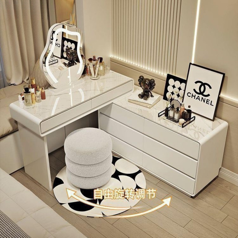 Household Solid Wood Slate Dressing Table Modern Simple Bedroom Princess Style French Dressing Table Cupboard Integrated Dressing Table