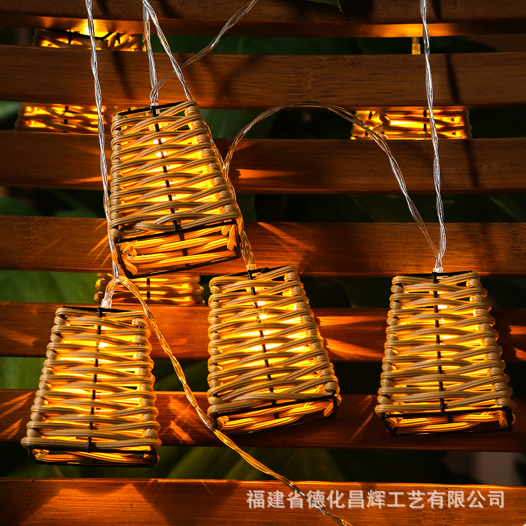 藤编球饰圣诞新年节日装饰串挂件手工藤编工艺品led球