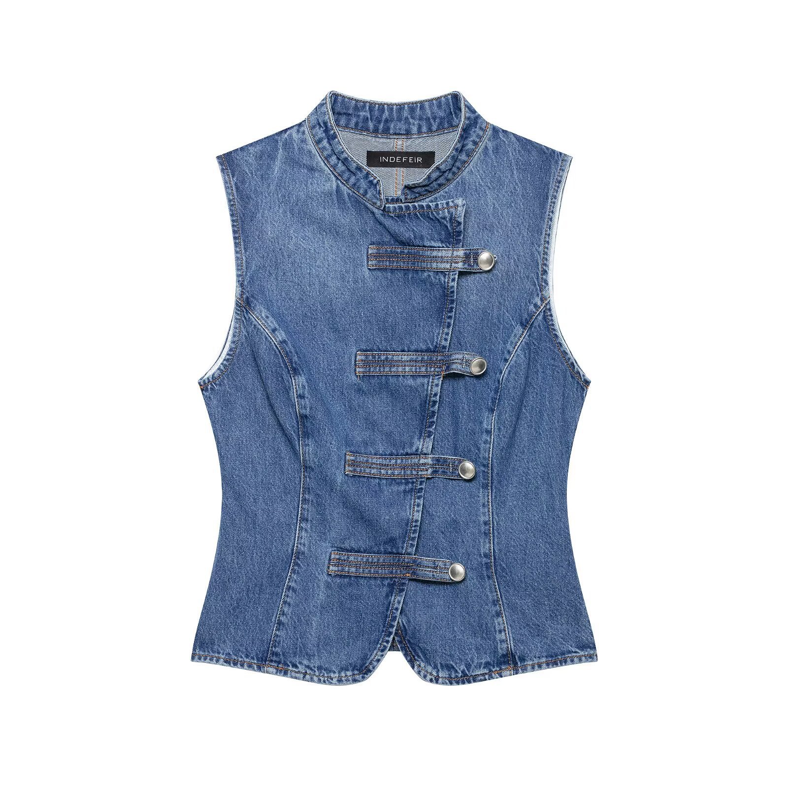 ZAZA hecho en casa estilo europeo al por mayor ropa de mujer de moda de cordón de nudillo chaleco de vaqueros 9942153 image 3