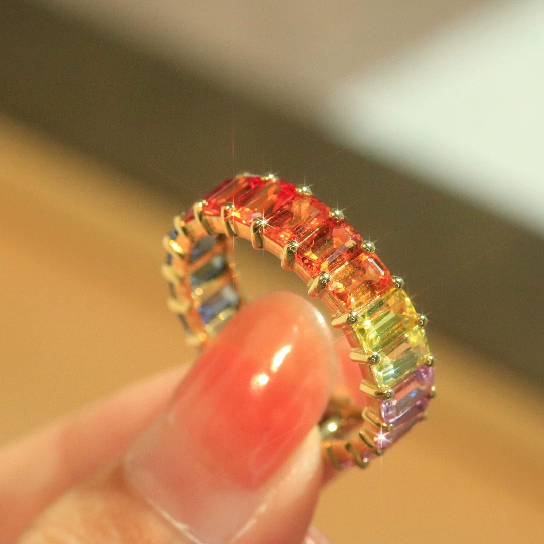 Фабрика Caibao 18K золото натуральный Радужный синий камень рядное кольцо au750 золото натуральный полный круг кайбао женское кольцо