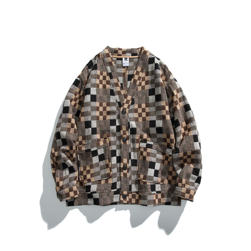 2024 New Autumn Design Sense Geometric Splicing Knitwear American Casual Retro Trendy Brand Couple Sweater for Men