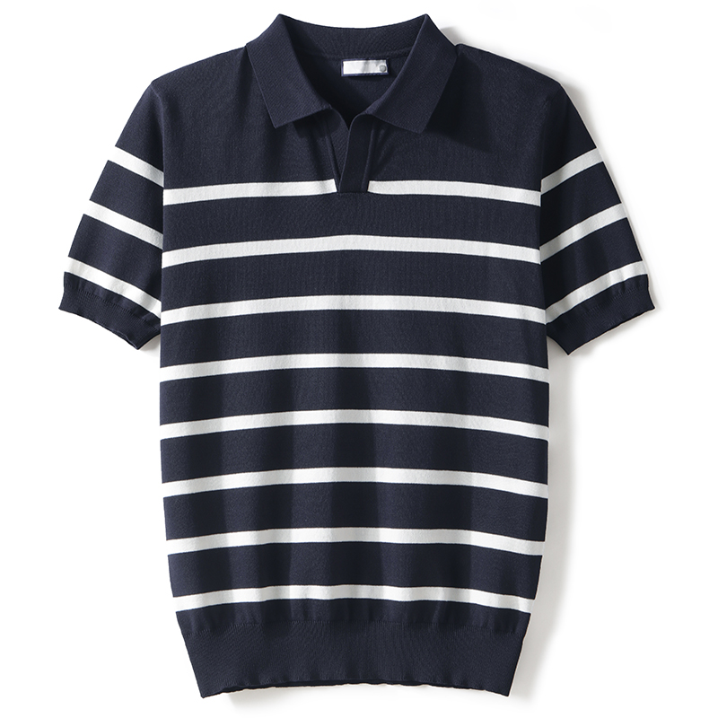 Polo camiseta de punto camiseta de manga corta camiseta de hombre cuello en V gaviota cuello rayas viejas líneas de viento de verano fábrica transfronteriza mayorista