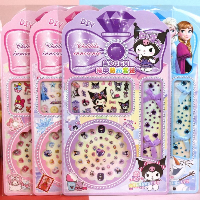 Children's Cartoon Diamond Nail Bow Necklace Gemstone Crystal Fake Pieces Big Box suit Princess Nail Sticker